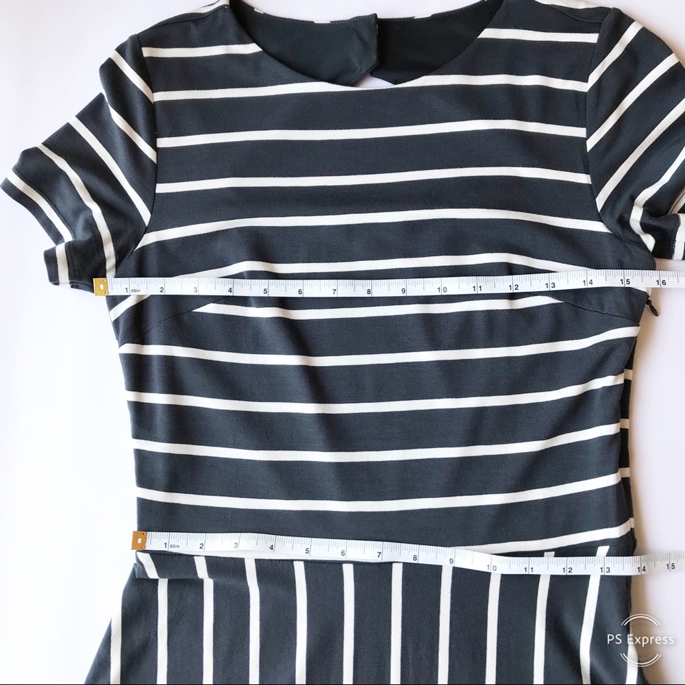 Loft Grey & White Striped Fit And Flare Dress - Picture 3 of 8